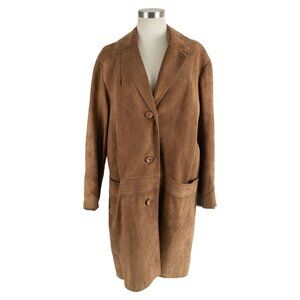 Vintage German Suede Leather Leder Muhl Long Jacket Trench Womens size Large 42